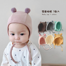 South Korea same solid color double ball newborn baby cap men and women Baby wind protection ear cap ball baby hat