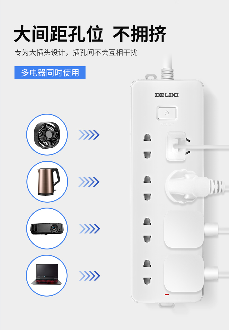 航天电器供应商 德力西 新国标插线板 插排 1.8米 8位5孔 图9