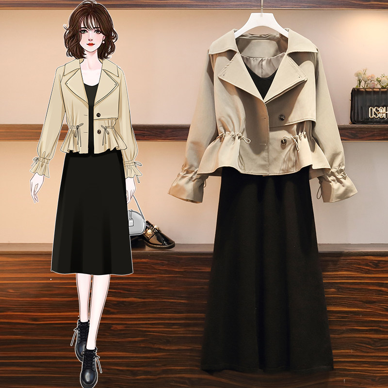 (Qiao Meixi) 2021 spring short trench coat jacket goddess Western style all-match maternity dress two-piece suit