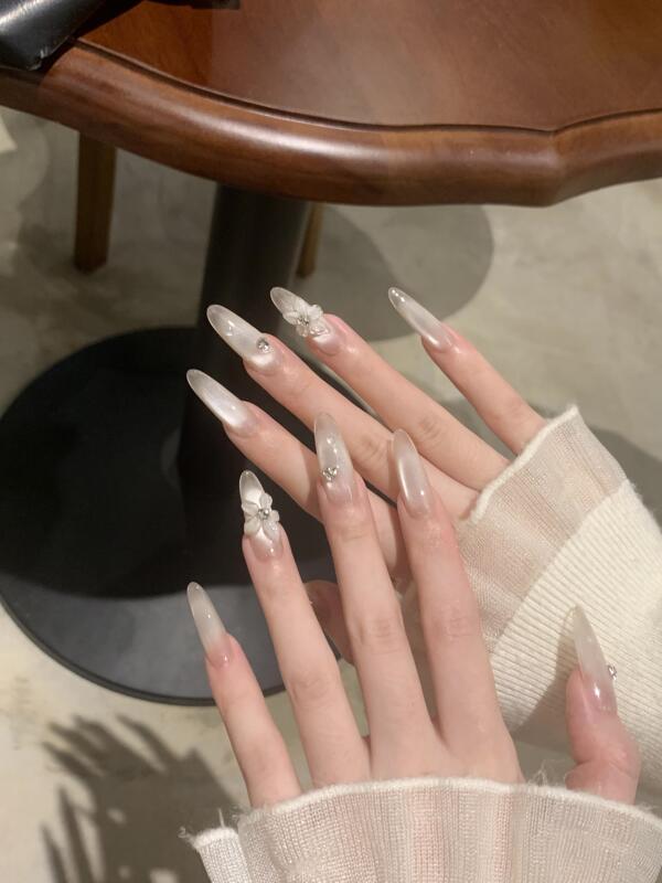 Ice-Clear Carved 2026 New Style Handmade Wearable Nails, Long Glass Bead Cat-Eye Manicure, Brightening and High-End Elegant Ice-Clear Carved 2026 New Style Handmade Wearable Nails, Long Glass Bead Cat-Eye Manicure, Brightening and High-End Elegant