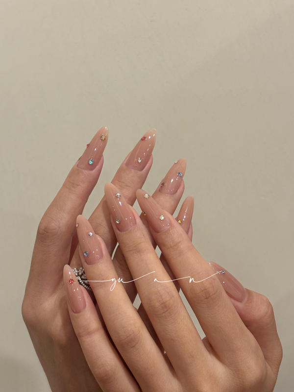 【Nude Color Diamond】Rainbow Candy Handmade Wearable Nails Medium-Length Manicure Ladylike Pure Desire Style ins Gentle