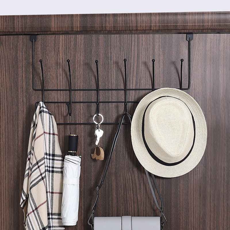 Non-punching door rear double row hook shelve clothes hanger bathroom door wall-mounted back style clothes rack cloak hook