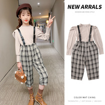 New foreign style girls suit 2020 children Korean version of plaid suspenders children's net red fashionable two-piece set tide