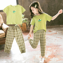 2021 new tide fan children's cotton suit girls autumn children's avocado short sleeve casual pants set