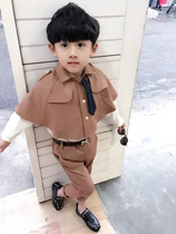 Boys fried street suit spring and autumn new children's foreign style cape suit suit pants two-piece runway model dress