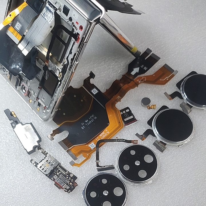 Original Disassembled Huawei P50 Pocket 2 Phone Accessories: Housing, Small Screen Assembly, Flex Cable, Tail Plug, Fingerprint Key