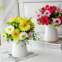 Two-color gerbera chrysanthemum simulation flower set with vase Silk flower fake flower Living room decoration ornament Floral interior decoration
