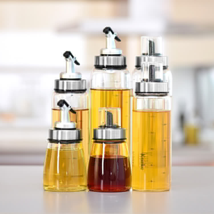 New glass oil pot large-capacity press-type soy sauce vinegar seasoning pot Nordic household kitchen seasoning pot liquid