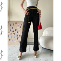 Day Ensemble Design Sensation Small Crowdfold Muscular Sensation Slim Open Fork Black High Waist Trumpeter Pants Light Lavish Spring Summer New Retro