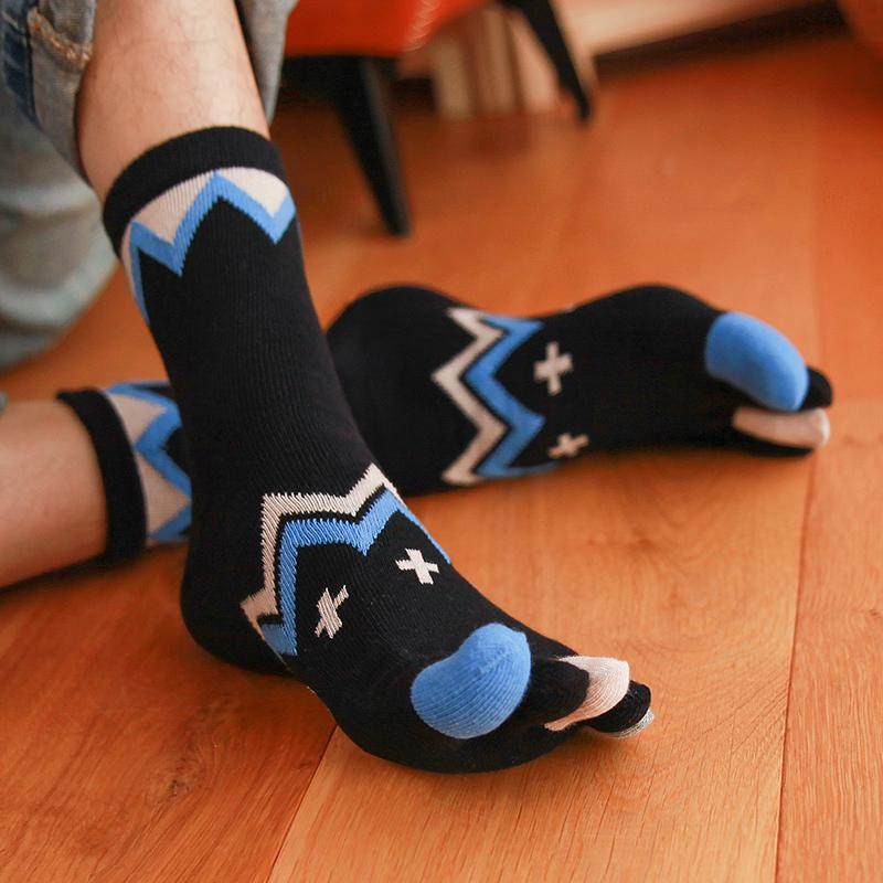Japanese Four-Season Pure Cotton Five-Toe Socks for Men, Mid-Calf Split-Toe Long Socks, Personalized Sports Seamless Toe Socks, Odor-Resistant and Sweat-Absorbent