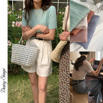 Korean version of pure color knit round collar short sleeve T-shirt female blouse base section 100 hitch fit for the spring and summer new