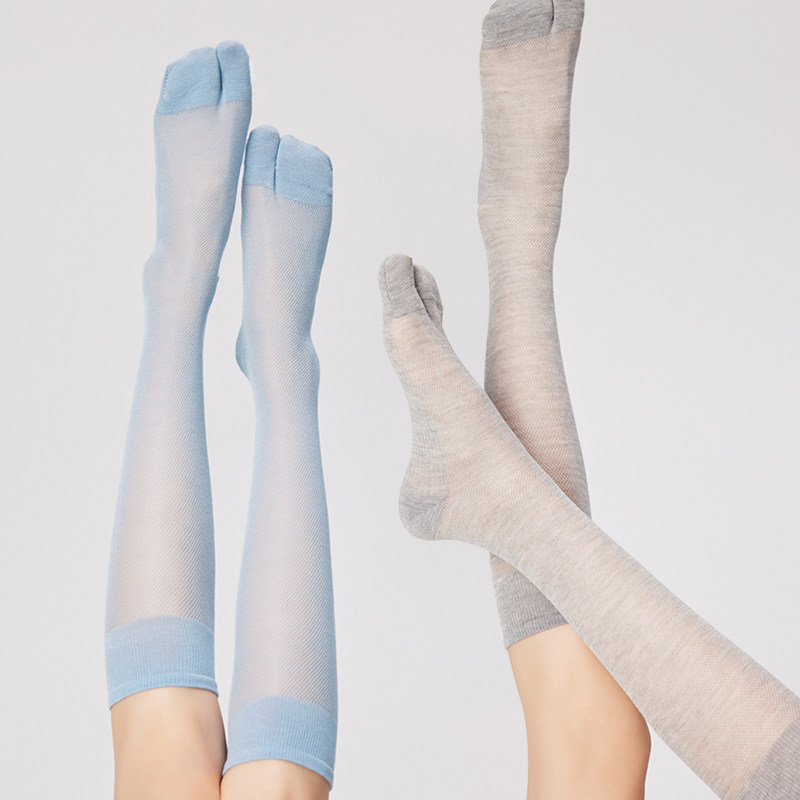 Japanese Split-Toe Socks for Women, Summer Thin Mesh Breathable Two-Toe Socks, Solid Color Slimming Versatile Long Calf Slouch Socks