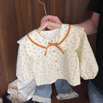 Girls shirts spring and autumn 2024 new fashionable childrens doll collar floral small fresh shirts spring fashion trend