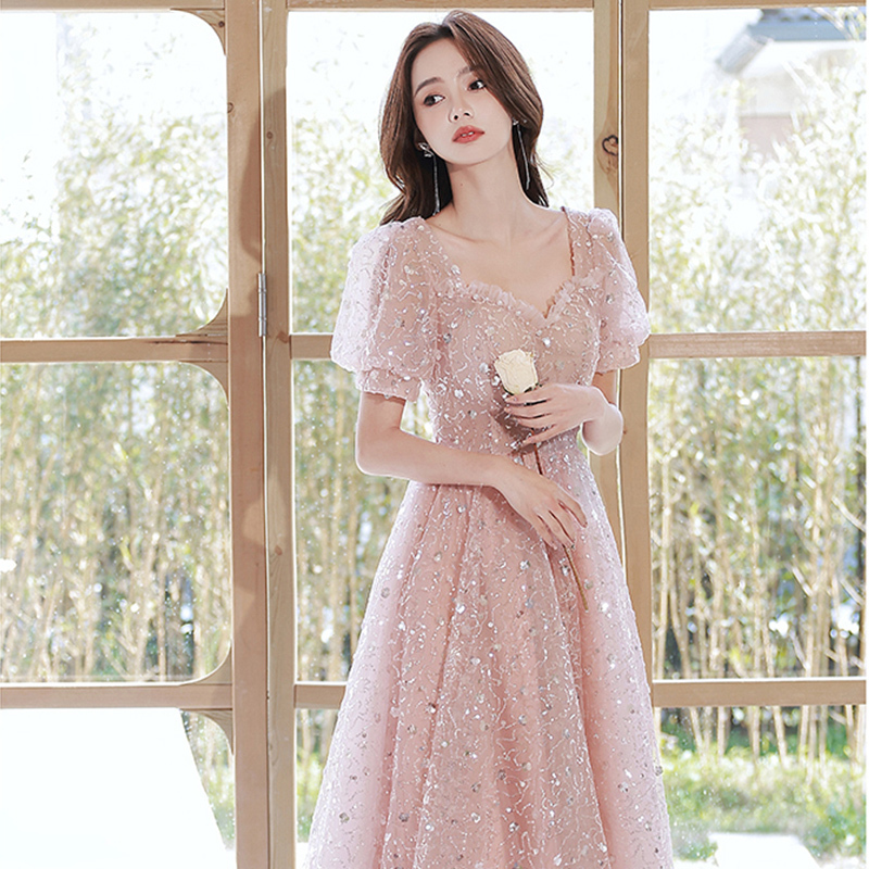 Pink Evening Dress for Women, Light Luxury, Niche Sequins, High-End Feel, Petite, Birthday Party, Elegant Hostess Princess Dress Pink Evening Dress for Women, Light Luxury, Niche Sequins, High-End Feel, Petite, Birthday Party, Elegant Hostess Princess Dress