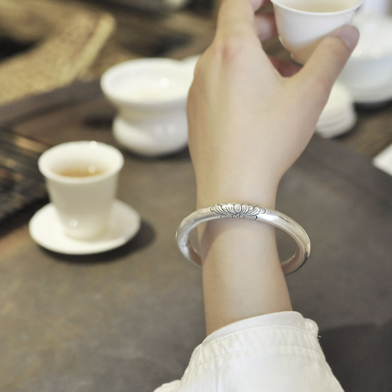 Dayanfang ancient method silver bracelet handmade 999 sterling silver bracelet women's solid inheritance simple closed round stick bracelet