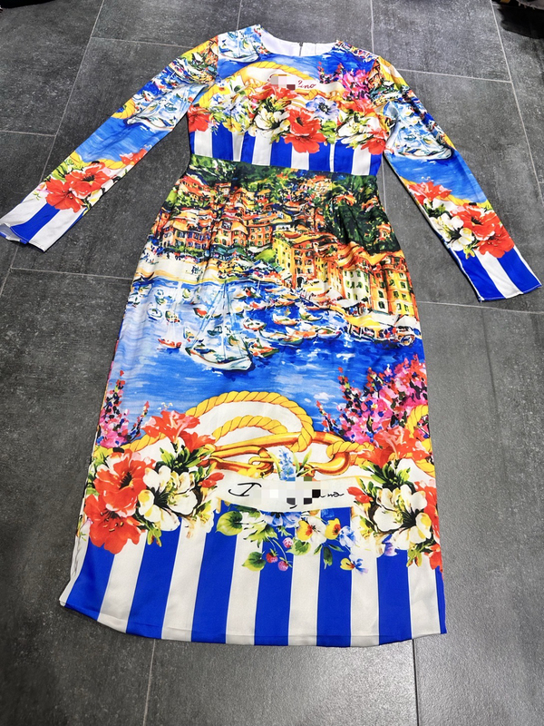 Positioning Printed Imitation Silk Satin Slim Fit Mid-Length Dress Positioning Printed Imitation Silk Satin Slim Fit Mid-Length Dress