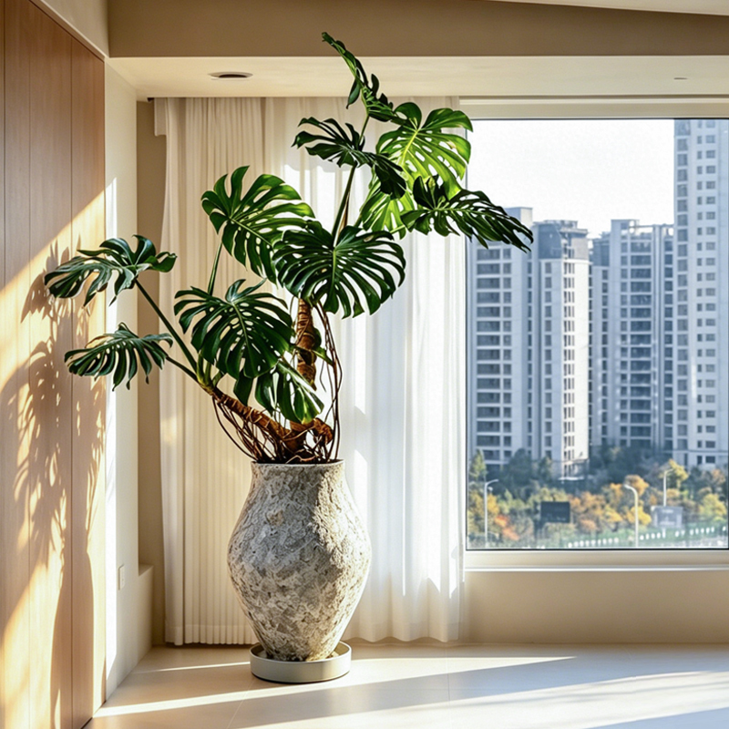 Indoor Large Monstera Artificial Green Plant, High-End Realistic Fake Tree, Living Room Light Luxury Floor-Standing Potted Plant Decoration