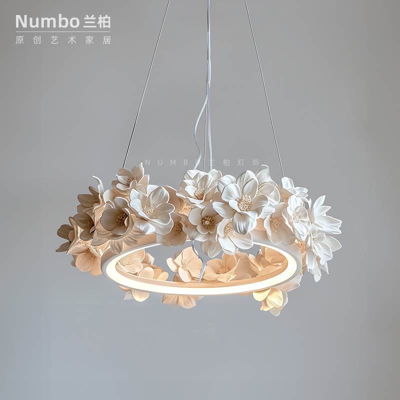 Light French-Style Chandelier for Living Room, Cream-Colored Round Plaster Chandelier, European Retro Dining Room Led, Bedroom Floral Lighting Fixtures