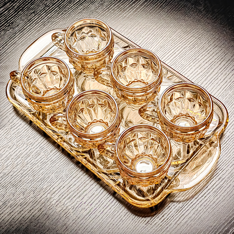 Crystal Glass Water Cup Small Tea Cup Household Tray Tea Set High-End Light Luxury Amber Color 2026 New Model