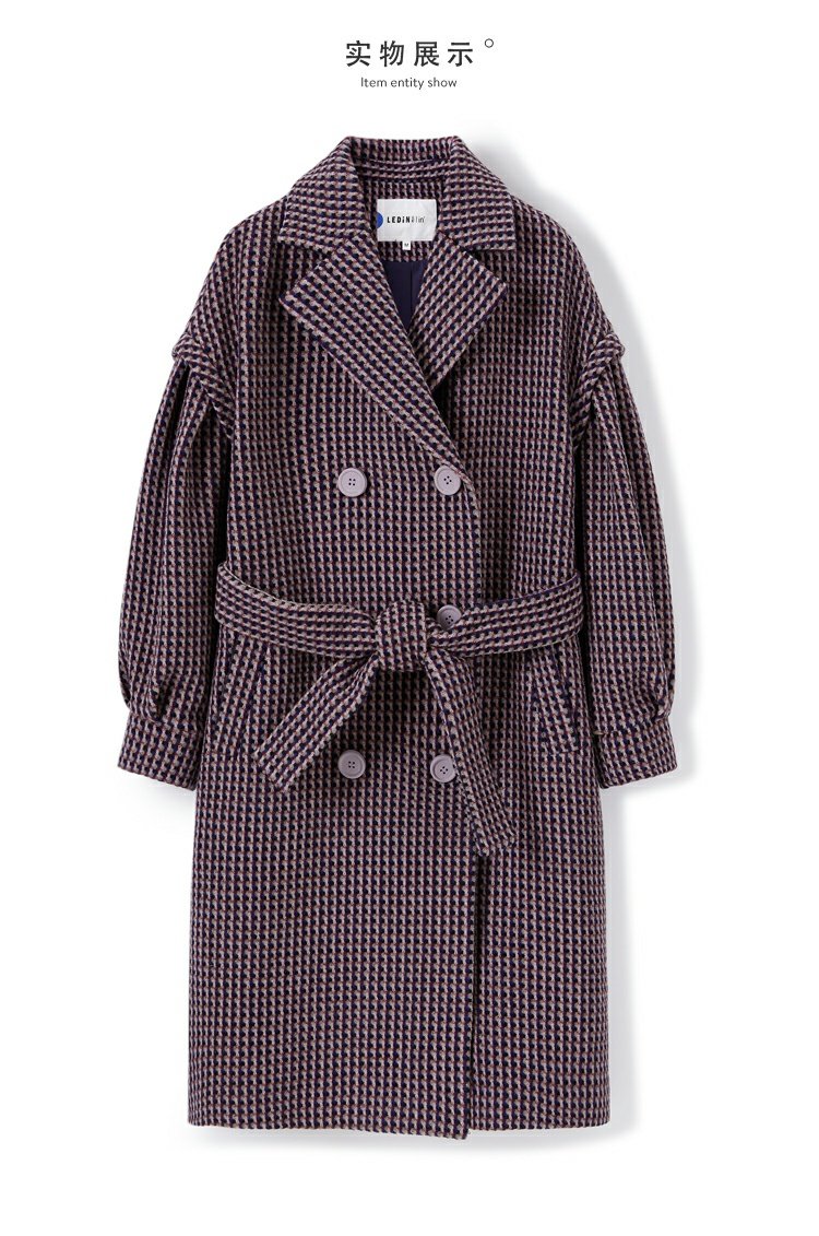 Áo khoác nữ mùa đông Lecho 2018 kẻ sọc dài kẻ sọc len len mùa đông nữ - Trung bình và dài Coat áo khoác da