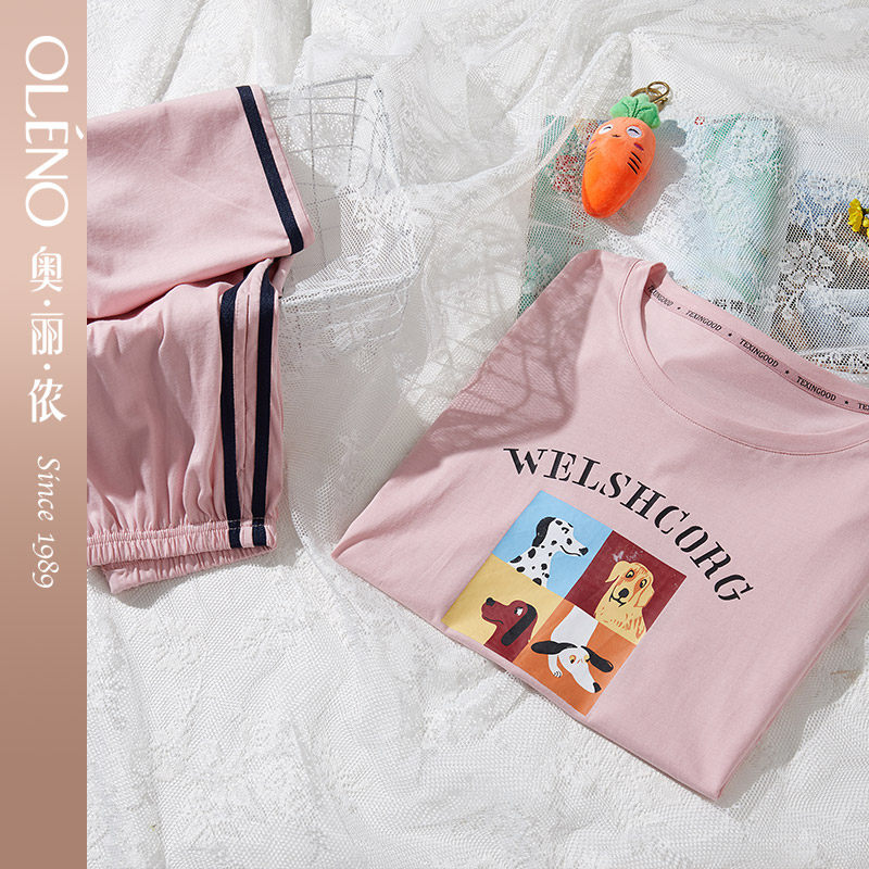 Oleno Orienon Women's Fashion Short Sleeve Cartoon Cute Girl's Pajamas Package OJT63128