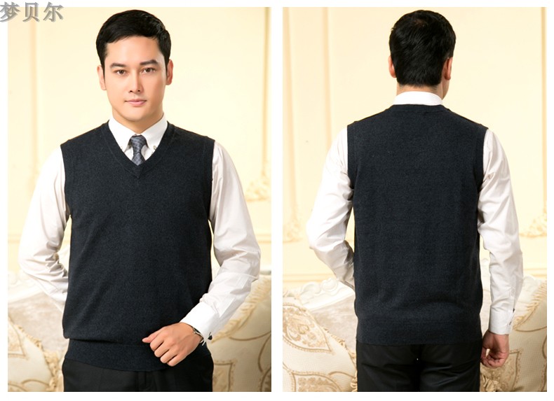 Mùa xuân và mùa thu trung niên mỏng vest nam mở áo len cha cashmere vest len ​​áo len vest áo len kích thước lớn