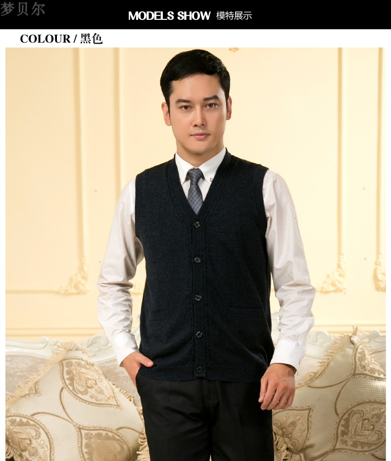 Mùa xuân và mùa thu trung niên mỏng vest nam mở áo len cha cashmere vest len ​​áo len vest áo len kích thước lớn