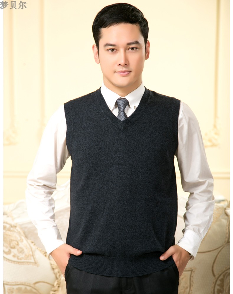 Mùa xuân và mùa thu trung niên mỏng vest nam mở áo len cha cashmere vest len ​​áo len vest áo len kích thước lớn