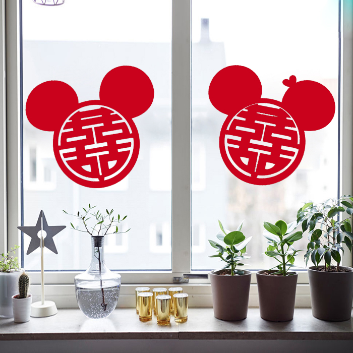 Michi character sticker wedding arrangement wedding house decoration suit gate extra-large wedding unwoven fabric velvet big red joy