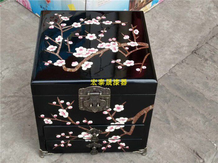 Shanxi Pingyao Push Light Lacquerware First Accessories Box Wedding Gift Big Space Chinese Vintage Jewelry Box