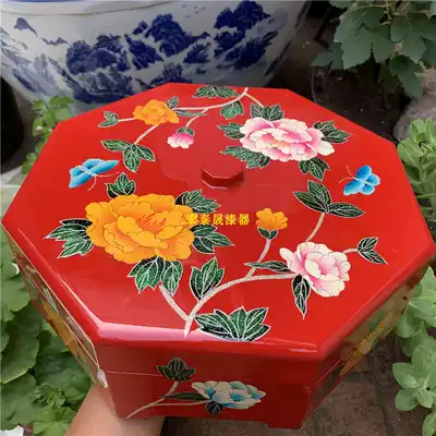 Pingyao push light lacquer Fruit plate sugar box Wooden hand-painted rich peony wedding candy box Gift box