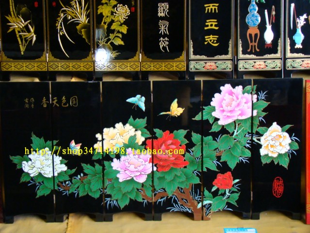 Pingyao sơn mài màn hình trang trí bảng cửa sổ màn hình phong phú hoa mẫu đơn Trung Quốc cổ điển quà tặng tân gia kinh doanh họp quà tặng vách ngăn cầu thang gỗ
