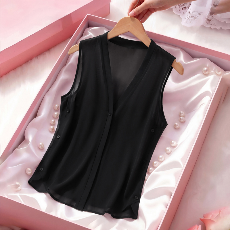 Chiffon Vest for Women, Summer Sleeveless Ice Silk Slimming Quick-Drying Drapey Casual Fashion Vest Jacket