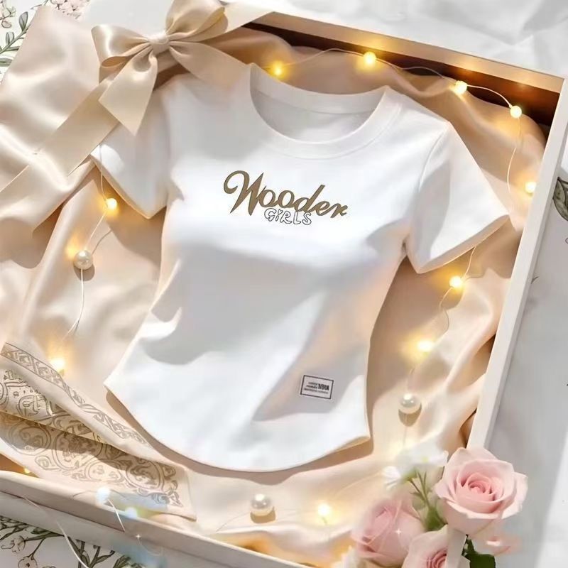 Pure Cotton T-Shirt Women's Short-Sleeved 2026 Summer New Style Slim Fit Fashionable Casual Lightweight Right-Shoulder T-Shirt Top t