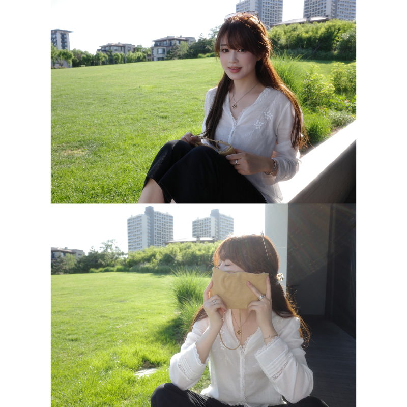 【Ahy】White Moonlight Tencel Ramie Exquisite Heavy Embroidery Lace Trim Blouse White Shirt for Women New Arrival