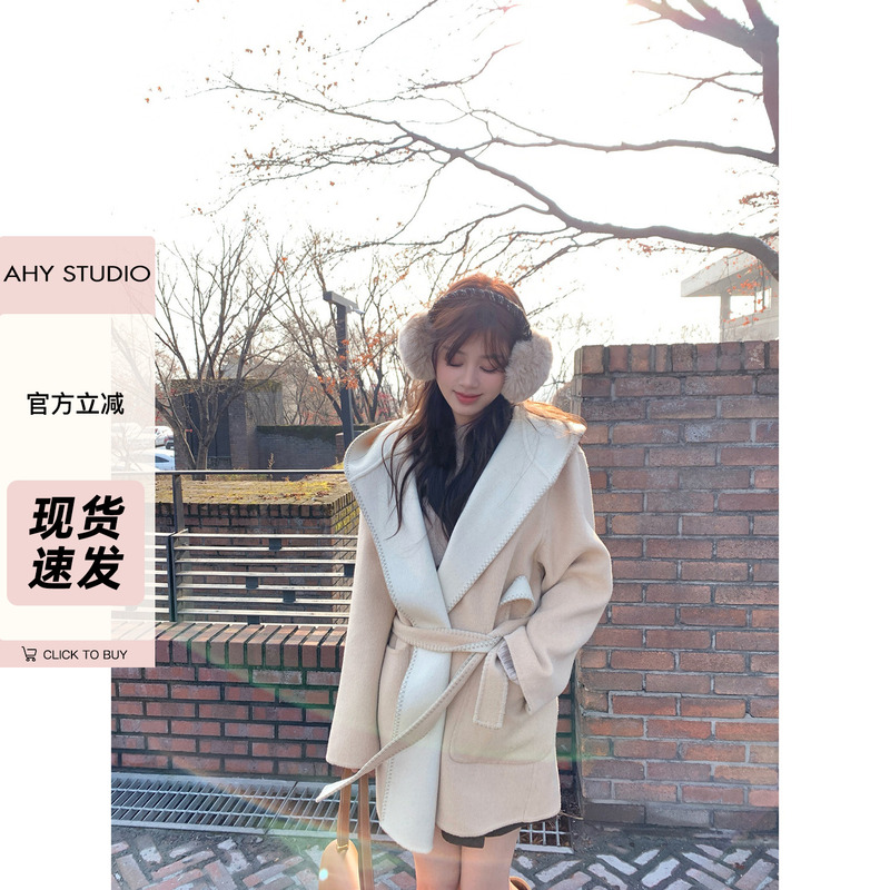 In Stock [Ahy] Life Coat~ Tencel Wool Cashmere Hooded Shell Show Classic Handmade Woolen Coat