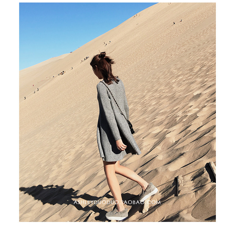 AHY秋装女气质小黑裙休闲毛衣裙学生针织连衣