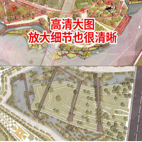 Ps Master Plan Drawing, Retro-Style Architectural Landscape, Color Flat Plan, Psd Layered Plan, Tree Hardening and Greening Material Textures