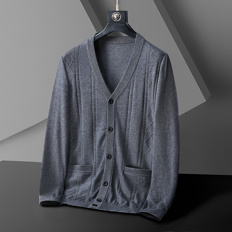 Extra Large Size Knitted Cardigan for Middle-Aged and Elderly Men, Plus-Size Men's Sweater, V-Neck Knitwear for Dad and Grandpa
