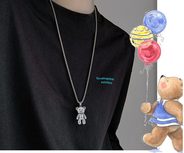 Bear necklace for men and women simple titanium steel sweater chain personality ins hip-hop T-shirt all-match chain pendant niche design
