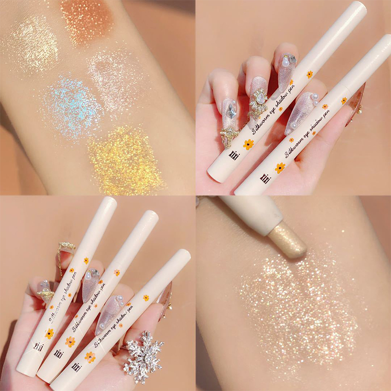 xixi lazy lying silkworm pen pearl white eye shadow pen with teardrop eye makeup brighten coral peach rose gold
