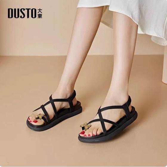 大东绑带凉鞋女鞋24夏季新款优雅简约平底中跟松紧带圆头24X1206