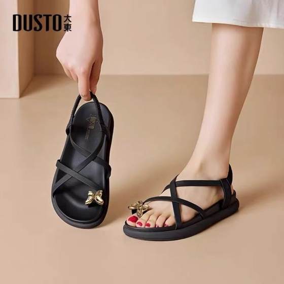 大东绑带凉鞋女鞋24夏季新款优雅简约平底中跟松紧带圆头24X1206