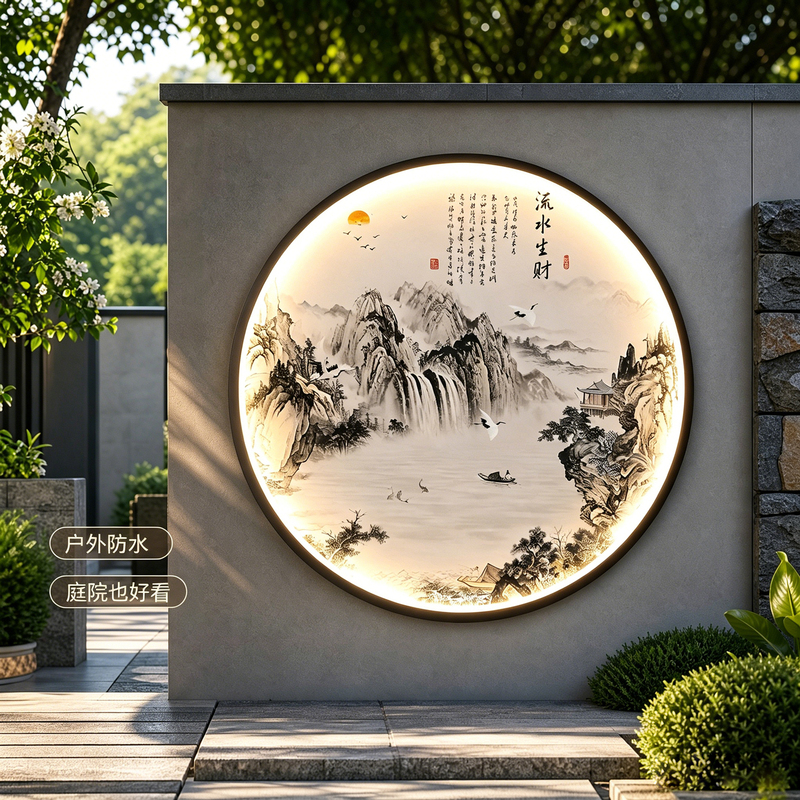 Outdoor Landscape Ink Painting Wall Lamp Courtyard Villa Pavilion Mural Lamp Waterproof New Chinese Style Solar Background Wall Tea Room Outdoor Landscape Ink Painting Wall Lamp Courtyard Villa Pavilion Mural Lamp Waterproof New Chinese Style Solar Background Wall Tea Room