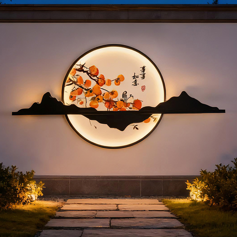 Outdoor Wall Lamp, New Chinese Style, Waterproof, Solar-Powered, Suitable for Villa Courtyard, Landscape Lighting, Decorative Wall, Background Wall, Yard Light