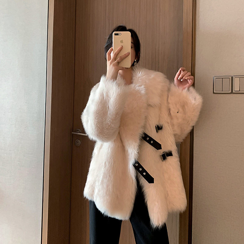 2021 winter new Tuscan real fur coat women's long version Korean version of loose lamb fur