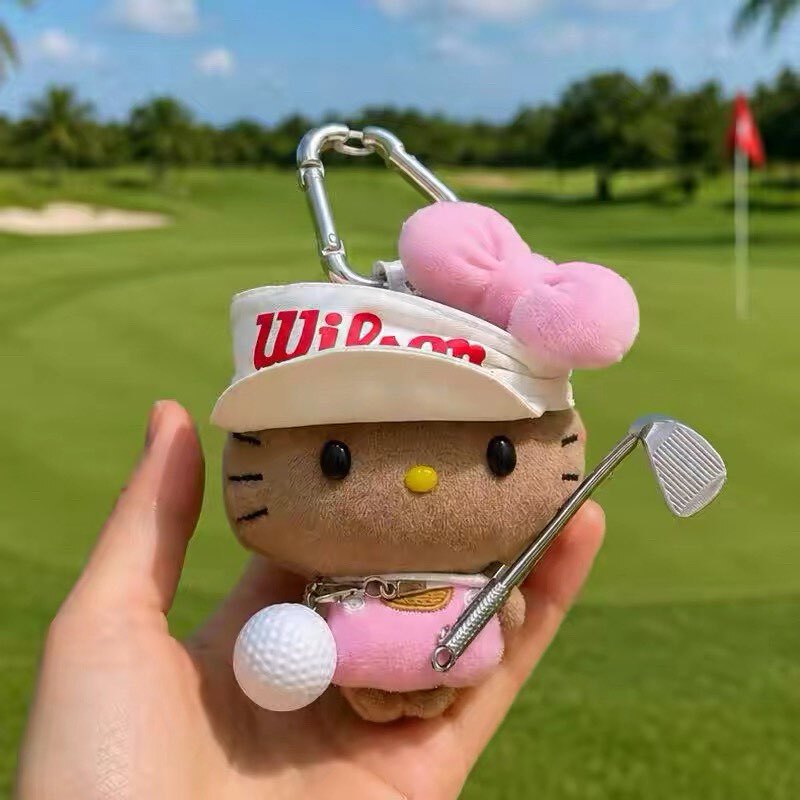 Japanese Hanfuny Golf Ball Black Leather Beanie-Eyed Kitty Pendant Doll Bag Charm Keychain Gift