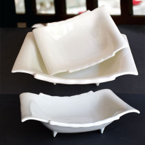 Ceramic new solid color creative soup plate shaped dish plate plate Bamboo plate bowl Hotel restaurant household tableware plate