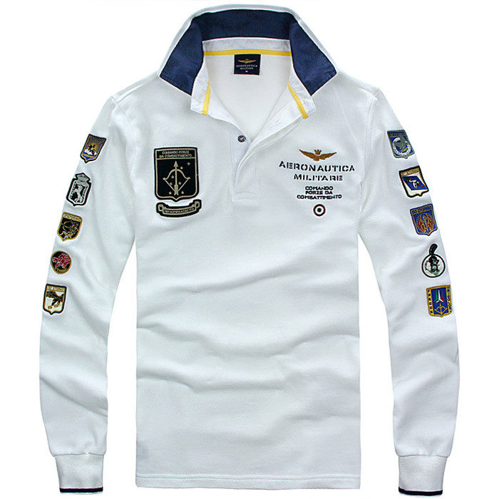 Air Force One Fall 2020 Italian Men's Sports Polo Shirt T-Shirt Contrast Color Collar Badge Embroidered Long Sleeve T-Shirt