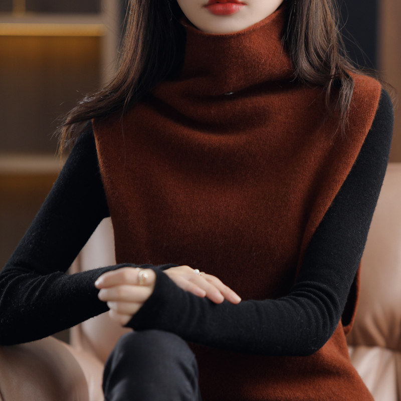 Cashmere knitted vest women's 2022 autumn and winter new high-neck sleeveless layered pullover sweater wool vest
